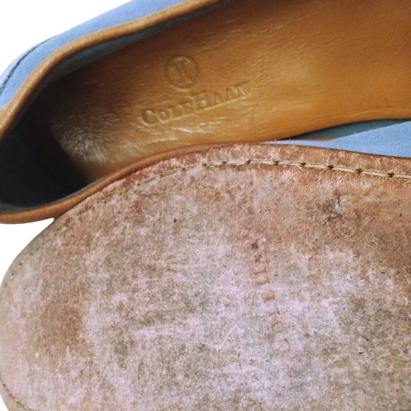 Cole Haan Blue Suede Shoe Flats -9.5B Bow Tassel Leather Stitch Moc-Toe Slip-On - Picture 12 of 12